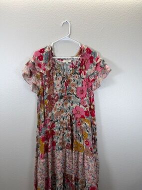 Umgee Pink & Yellow Floral Tiered Dress